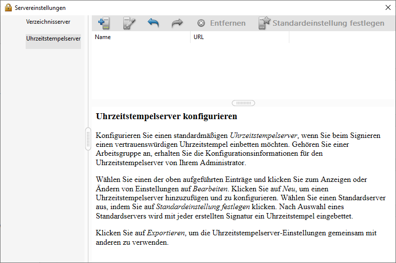 Screenshot Adobe-Einstellungen Zeitstempelserver